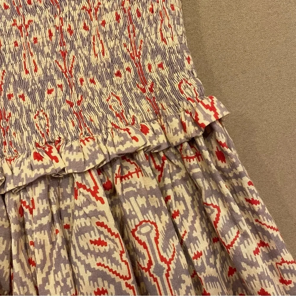 Charina Sarte Ikat Wide Smocked Waist Tiered Ruffle Cotton Mini Skirt Size Small - Picture 6 of 11